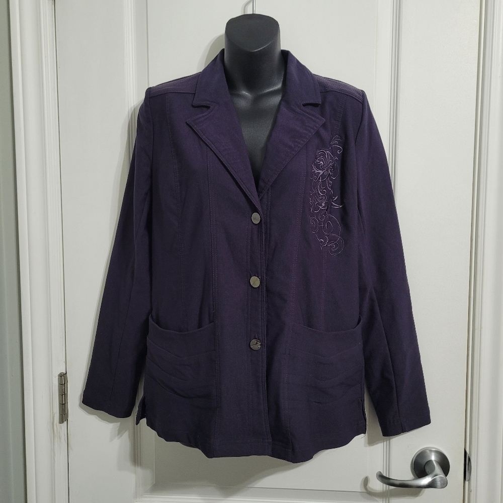 Marie Claire Elegant Purple Embroidered Suit Jacket Blazer Sz Small